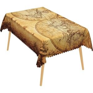 Retro World Map Tablecloth 54x108 Vintage Globe Geography Decoration‎ NEW
